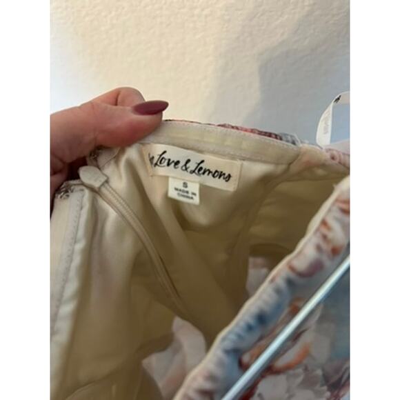 FOR LOVE AND LEMONS DELPHINE RUCHED STRAPLESS BLUE DRESS W/ROSE - Picture 4 of 5